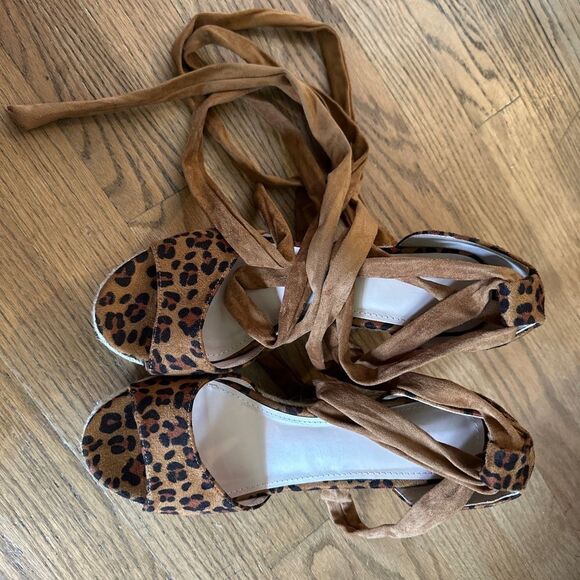 Animal Print Wrap Sandals Wedge Size 8 - Picture 6 of 6